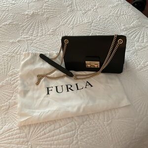Furla Black Crossbody Bag with Gold Chain